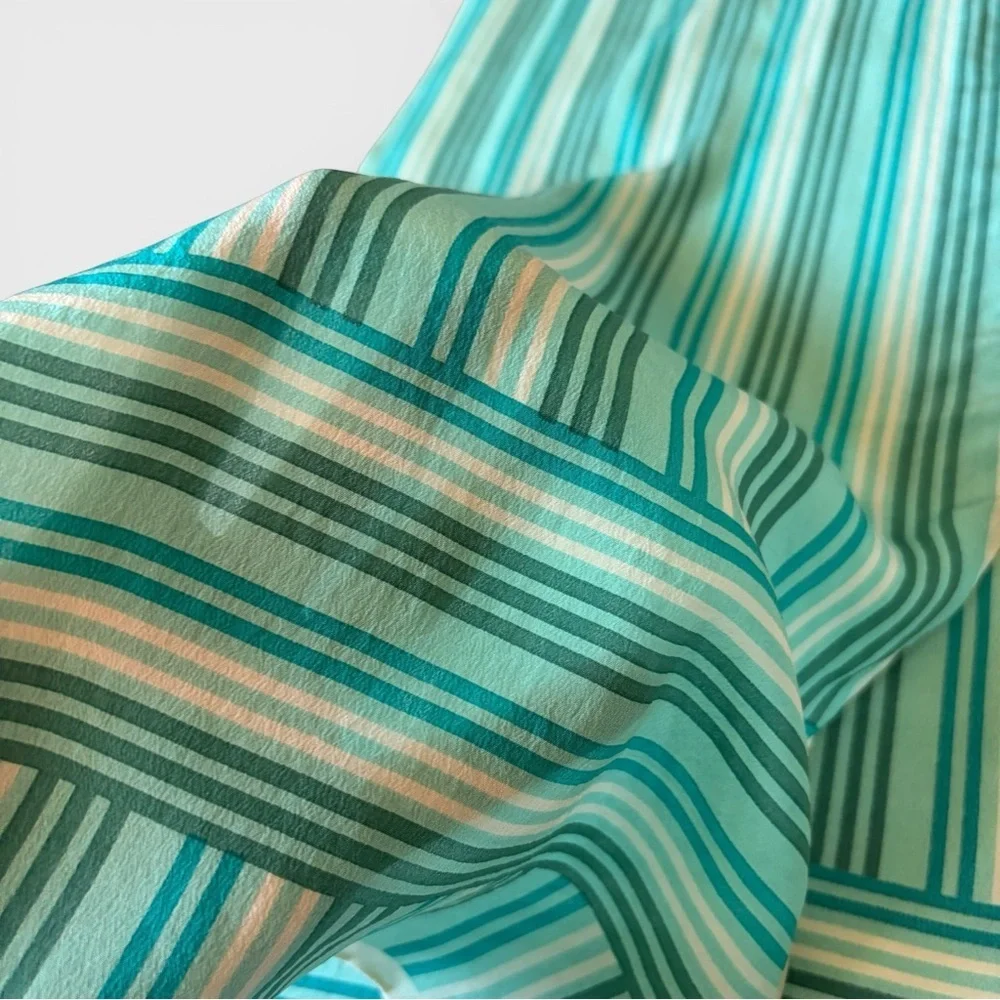 VIntage Hattie Carnegie 100% hand rolled silk scarf striped retro mod green